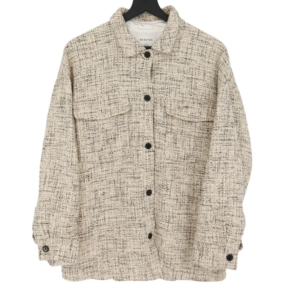 Babaton Joan Shirt Jacket Womens Size 3 Birch Black Tweed Button Down Shacket